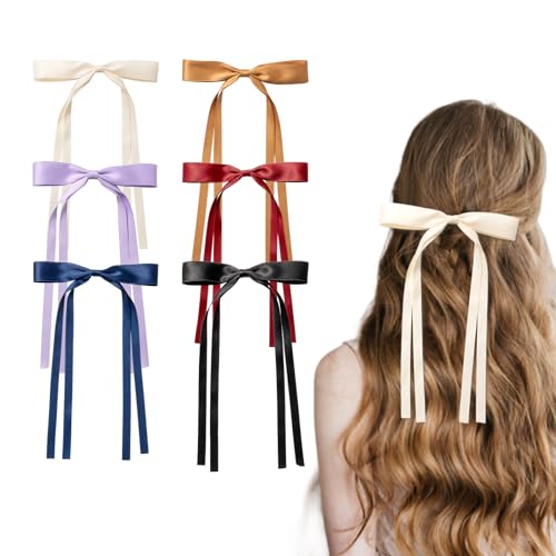 AOKSUNOVA 6 Stück Haarschleife,Schleife Haare Damen, Haarspangen mit Schleife, Schleifen Haare Mädchen Hair Bows für Party, Frauen, Mädchen(Rot Schwarz Beige Kaffee Navy Violett) von AOKSUNOVA