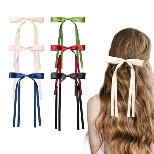 AOKSUNOVA 6 Stück Haarschleife,Schleife Haare Damen, Haarspangen mit Schleife, Schleifen Haare Mädchen Hair Bows für Party, Frauen, Mädchen(Rot Schwarz Beige Rosa Avocadogrün Marineblau) von AOKSUNOVA