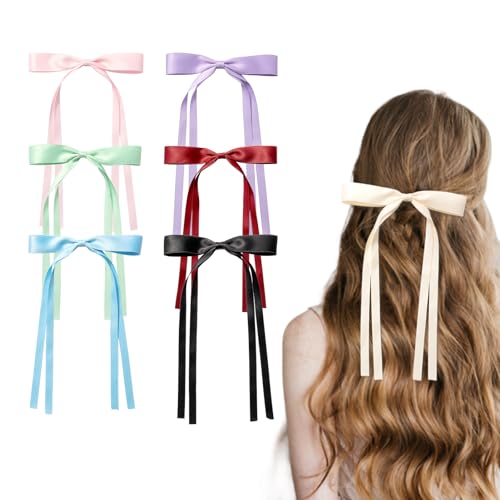 AOKSUNOVA 6 Stück Haarschleife,Schleife Haare Damen, Haarspangen mit Schleife, Schleifen Haare Mädchen Hair Bows für Party, Frauen, Mädchen(Rot Schwarz Pink Himmelblau Lila Mintgrün) von AOKSUNOVA