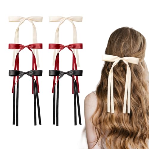 AOKSUNOVA 6 Stück Haarschleife,Schleife Haare Damen, Haarspangen mit Schleife, Schleifen Haare Mädchen Hair Bows für Party, Frauen, Mädchen(Rot Schwarz Beige) von AOKSUNOVA