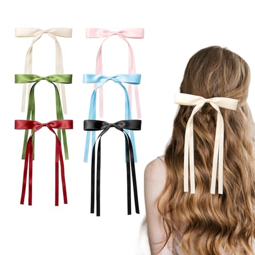 AOKSUNOVA 6 Stück Haarschleife,Schleife Haare Damen, Haarspangen mit Schleife, Schleifen Haare Mädchen Hair Bows für Party, Frauen, Mädchen(Rot Schwarz Beige Rosa Himmelblau Avocadogrün) von AOKSUNOVA