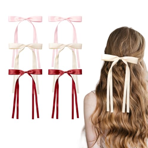 AOKSUNOVA 6 Stück Haarschleife,Schleife Haare Damen, Haarspangen mit Schleife, Schleifen Haare Mädchen Hair Bows für Party, Frauen, Mädchen(Rot Beige Rosa) von AOKSUNOVA