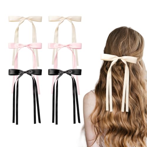 AOKSUNOVA 6 Stück Haarschleife,Schleife Haare Damen, Haarspangen mit Schleife, Schleifen Haare Mädchen Hair Bows für Party, Frauen, Mädchen(Schwarz Beige Rosa) von AOKSUNOVA