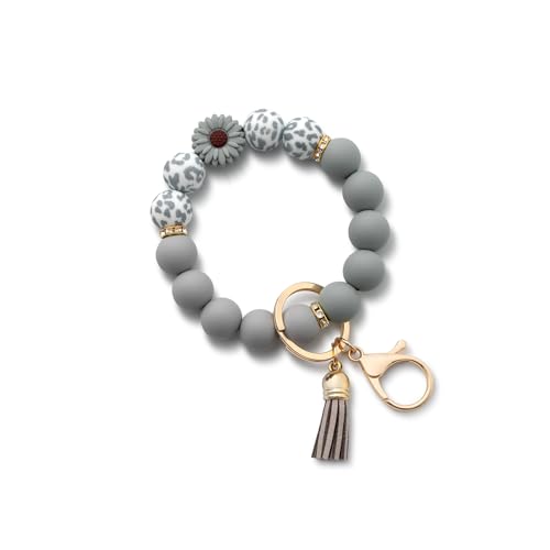 AOKSUNOVA Autoschlüsselanhänger Frau Schlüsselanhänger Perlen Schlüsselarmband Handgelenk Schlüsselband Boho Hellgrau von AOKSUNOVA