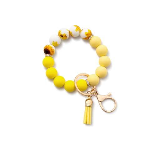 AOKSUNOVA Autoschlüsselanhänger Perlen Schlüsselband Handgelenk Schlüsselarmband Damen Schlüsselanhänger Auto Frauen Gelb von AOKSUNOVA