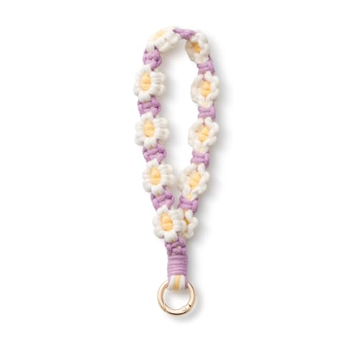 AOKSUNOVA Makramee Schlüsselanhänger Frauen Kurz Schlüsselband Geflochten Blume Boho Mädchen Lila Weiß von AOKSUNOVA