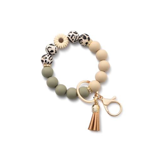 AOKSUNOVA Schlüsselanhänger Armband Perlen Schlüsselanhänger Frau Autoschlüsselanhänger Damen Schlüsselband Handgelenk Rosa+Grün von AOKSUNOVA