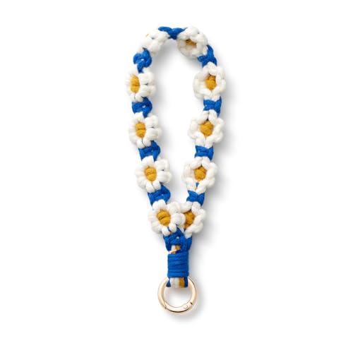 AOKSUNOVA Schlüsselanhänger Band Kurz Makramee Schlüsselband Damen Blumen Geflochten Boho Blau Weiß von AOKSUNOVA
