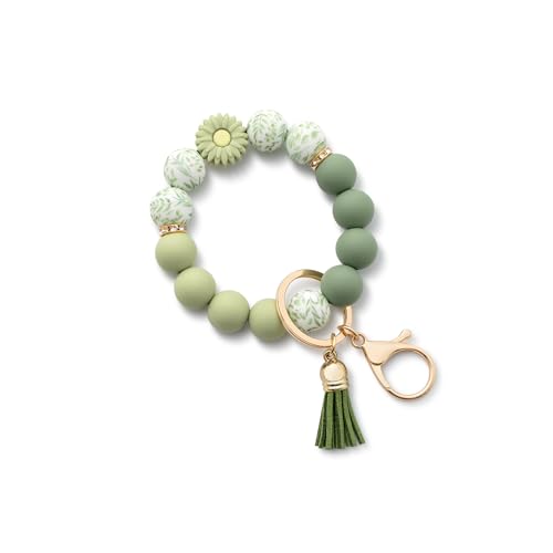 AOKSUNOVA Schlüsselanhänger Damen Armband Schlüsselanhänger Perlen Schlüsselarmband Handgelenk Autoschlüsselanhänger Frau Grün von AOKSUNOVA
