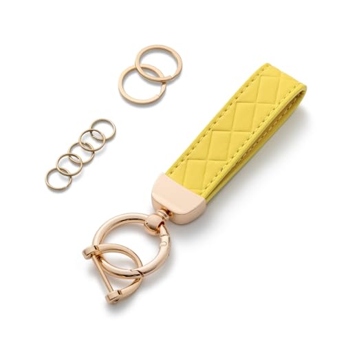 AOKSUNOVA Schlüsselanhänger Damen Auto Schlüsselanhänger Leder Autoschlüsselanhänger mit Schlüsselring für Frauen, Mädchen, Herren Gelb von AOKSUNOVA