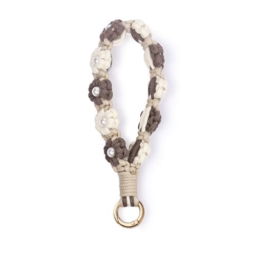 AOKSUNOVA Schlüsselanhänger Mädchen Blume Schlüsselband Makramee Geflochten Damen Kurz Blumen Beige + Weiß + Dunkelbraun von AOKSUNOVA