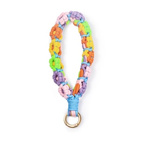 AOKSUNOVA Schlüsselanhänger Makramee Damen Schlüsselband Kurz Blumen Boho Geflochten Blume Regenbogenfarben von AOKSUNOVA