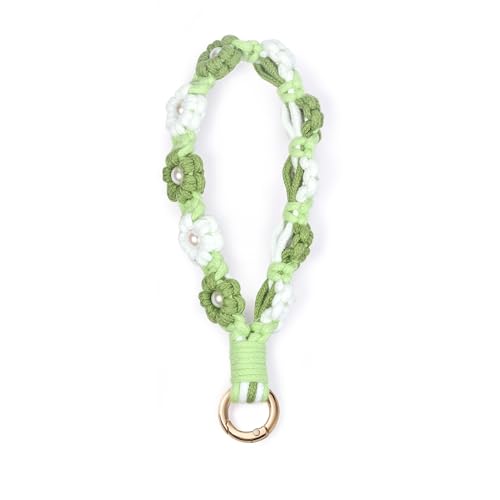 AOKSUNOVA Schlüsselanhänger Makramee Frauen Blumen Band Kurz Boho Blume Schlüsselband Geflochten Weiß + Grün + Hellgrün von AOKSUNOVA