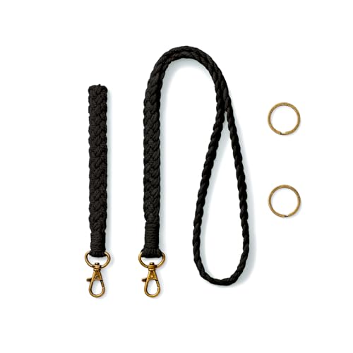AOKSUNOVA Schlüsselanhänger Lang Schwarz Schlüsselband Makramee Lanyard Schlüsselband Handgelenk von AOKSUNOVA
