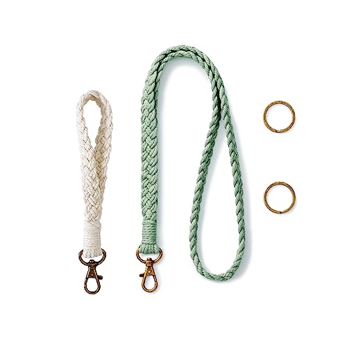 AOKSUNOVA Schlüsselband Makramee Schlüsselanhänger Langes Band Lanyard Schlüsselband zum Umhängen Weiß+Grün von AOKSUNOVA