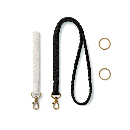 AOKSUNOVA Schlüsselanhänger Makramee Lanyard Schlüsselband Lang Schlüsselanhänger zum Umhängen Weiß+Schwarz von AOKSUNOVA