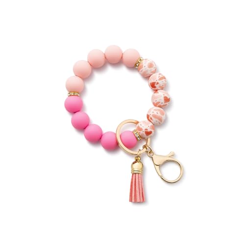 AOKSUNOVA Schlüsselband Perlen Schlüsselanhänger Armband Autoschlüsselanhänger Frau Schlüsselarmband Handgelenk Rosa von AOKSUNOVA