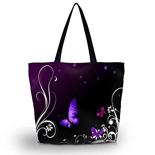 AOKSUNOVA Tragetasche mit Reißverschluss Umhängetasche Handtasche Einkaufstasche Faltbar Stofftasche Violett von AOKSUNOVA