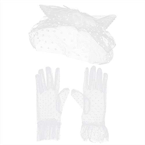 AOKWAWALIY 1 Satz Handschuhe Topper-set Teepartyhut Für Frauen Haarschmuck Für Frauen Teeparty-accessoires Für Frauen Damen Kostüm Spitzenhandschuhe Hüte Für Die Teeparty Frauen Hüte Weiß von AOKWAWALIY