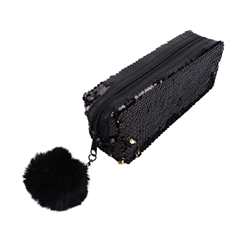 AOKWAWALIY 1 x Kosmetiktasche mit Reißverschluss, Handtasche, Kulturbeutel für Damen, Glitzer, Make-up-Tasche, Kosmetiktasche, multifunktional, Federmäppchen, Kissenbeutel, Schwarz , 21X7CM von AOKWAWALIY