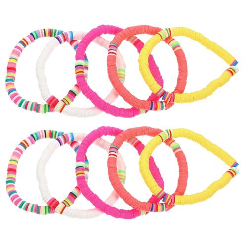 AOKWAWALIY 10St Farbiges Kork armband bunte Armbänder Armband aus Tonscheiben Strand Elastische Armbänder Handgemachte Armbänder Handseil strecken Armband aus Colorful von AOKWAWALIY