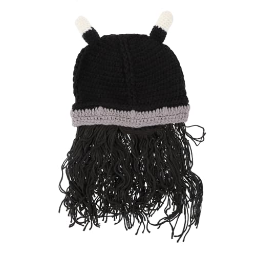 1Stk bärtiger Hut cap lustig Costume hat Role play hat Masquerade hat Woolen hat Warm hat dekorativer Helm Hut aus Ochsenhorn Helm-Party- Dekorativer Hut Barthut Garn Black von AOKWAWALIY