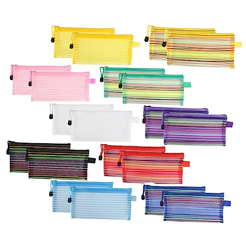 AOKWAWALIY 20 bunte Nylon-Netzbeutel, Stifteetuis für Erwachsene, Leinen, Make-up-Tasche, Federmäppchen für Kinder, transparentes Federmäppchen, Geldumschlag, Reise-Aufbewahrungstasche, einfacher von AOKWAWALIY