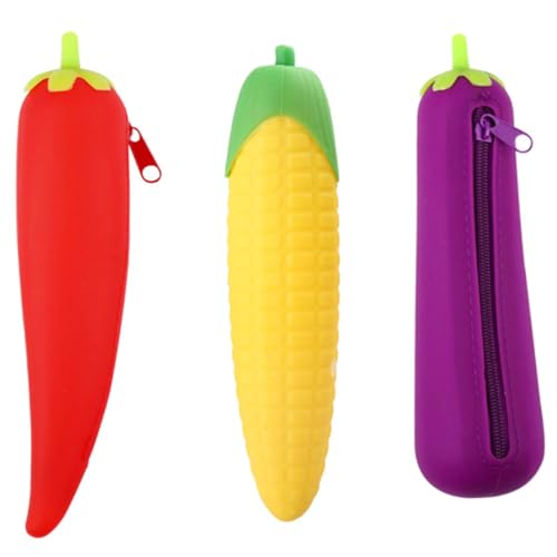 AOKWAWALIY 3 x Silikon-Make-up-Tasche, Tier-Cartoon-Zubehör, Weihnachten, entzückendes Federmäppchen, Reißverschluss, Stiftebeutel, Aufbewahrungstaschen, Obststifte, Schreibwaren, täglichen Gebrauch, von AOKWAWALIY