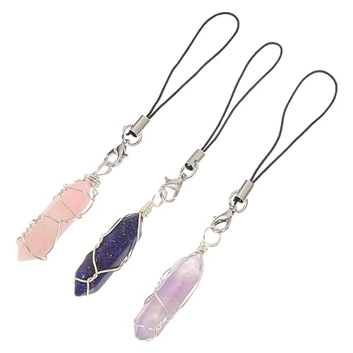 AOKWAWALIY 3St Sechseckiger Säulenanhänger Schlüsseletui Geldbörsenanhänger mit Kristallen Schlüsselanhänger- Rucksack-Anhänger Rucksackanhänger Schlüsseldekorationen Naturstein von AOKWAWALIY