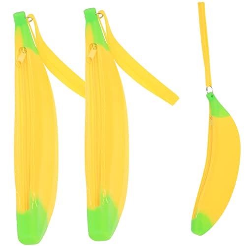 AOKWAWALIY Bananen-Federmäppchen, künstliche Früchte, Bananenform, tragbar, Kosmetiktasche, Behälter für Obst, Cartoon, Obst, Federmäppchen, Kinderhalterung, Silikagel, Stift-Stil, 3 Stück, gelb, 21,5 von AOKWAWALIY