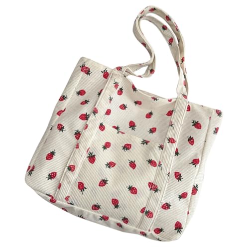 AOKWAWALIY Erdbeer-Tragetasche Für Damen: Cord-Tragetaschen Mit Reißverschluss Niedliche Erdbeer-Handtasche Ästhetische Strandtasche Mit Außentasche von AOKWAWALIY