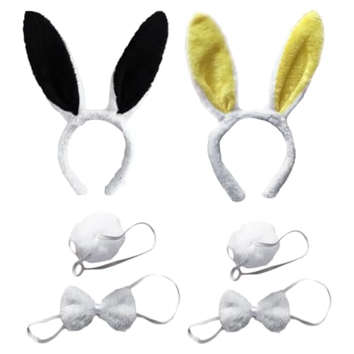 AOKWAWALIY Halloween-Häschen-Kostüm-Set 2 Sets Plüsch-Hasenohren Stirnband Kaninchen-Fliege Und Osterhase Cosplay-Partyzubehör von AOKWAWALIY