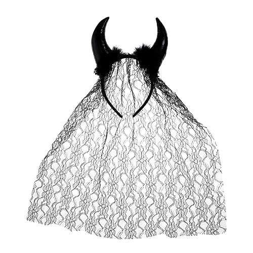 AOKWAWALIY Horn Drapiertes Stirnband Schwarzes Make-up-stirnband Teufel Kostüm Mesh-schleier- Haarband Aus Teufelshorn Halloween Teufelshorn Haarband Black Spitze von AOKWAWALIY