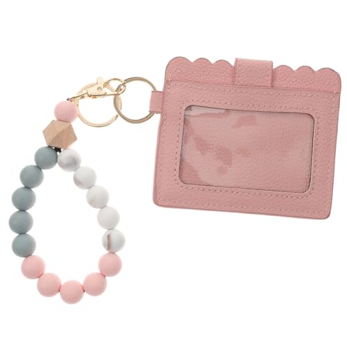 AOKWAWALIY Kartenhalter mit Perlen Armband Schlüsselanhänger Armband mit Kartenetui ABC wickeltasche säckchen Key schlüsselring Damen-geldbörsen Schlüsselanhänger mit Kartenhalter Leder Rosa von AOKWAWALIY