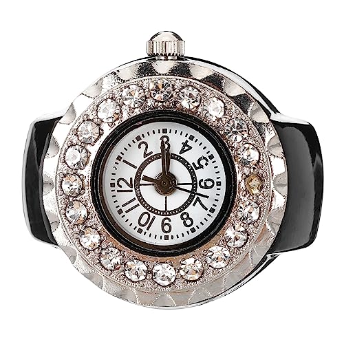 AOKWAWALIY Ring Uhr Fingeruhr Ringe für Frauen Strass Finger Kristall kleine Uhr Dekor Mode Uhren für Frauen Uhr Ring Herren Ring Finger Glitzer Glas Gold Miss White Jewelry, Schwarz , 2.5X2.5cm, von AOKWAWALIY