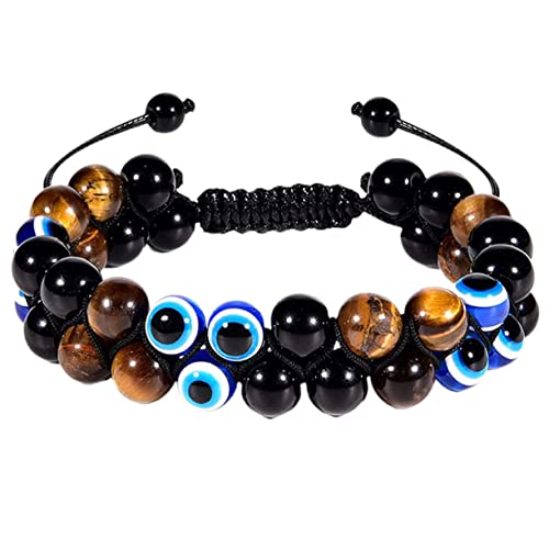 AOKWAWALIY Teufelsauge-Armband, Yoga-Schmuck, Tigerauge, Handschmuck, böser Blick, Handgelenkkette, dreifaches Armband, böser Blick, Tiger-Obsidian, Herren-Armband, Yoga-Handkette, Herren, Polyester, von AOKWAWALIY