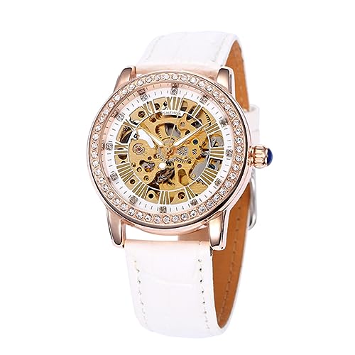 AOKWAWALIY automatische Armbanduhr Automatikuhr automatische mechanische Uhr betrachten Uhr mit automatischem Uhrwerk whitn cadfi mechanische Damenuhr mechanische Armbanduhr Weiß von AOKWAWALIY