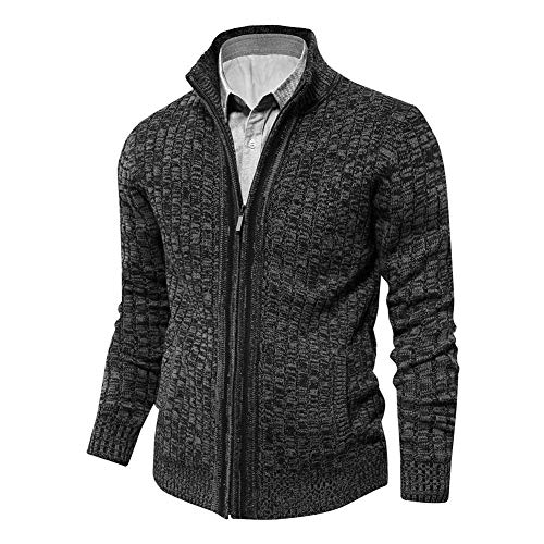 AOLI RAY Herren Strickjacke Stehkragen Cardigan mit Reißverschluß und Taschen Feinstrike Pullover Grau Medium von AOLI RAY