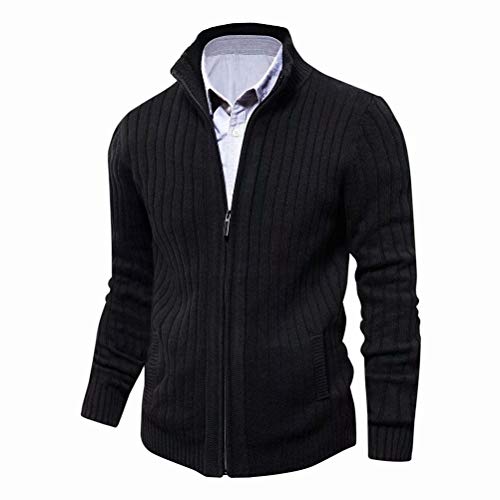 AOLI RAY Herren Cardigan Strickjacke Sweaters Stehkragen Sweaters mit Reißverschluß und Taschen Feinstrike Pullover Schwarz Medium von AOLI RAY