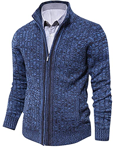 AOLI RAY Herren Strickjacke Stehkragen Cardigan mit Reißverschluß und Taschen Feinstrike Pullover Blau Schwarz 3XL von AOLI RAY