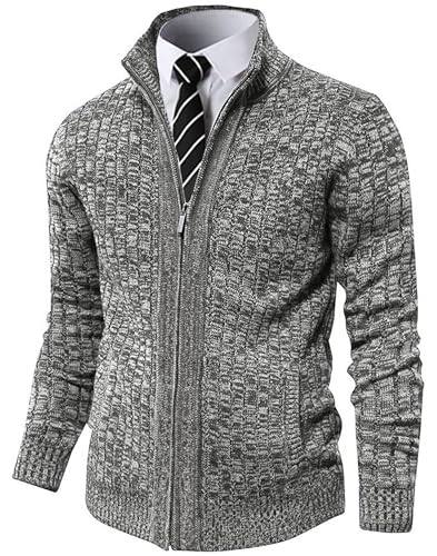 AOLI RAY Herren Strickjacke Stehkragen Cardigan mit Reißverschluß und Taschen Feinstrike Pullover Blended Hellgrau L von AOLI RAY