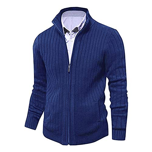 AOLI RAY Herren Strickjacke Stehkragen Cardigan mit Reißverschluß und Taschen Feinstrike Pullover Dunkelblau XXL von AOLI RAY