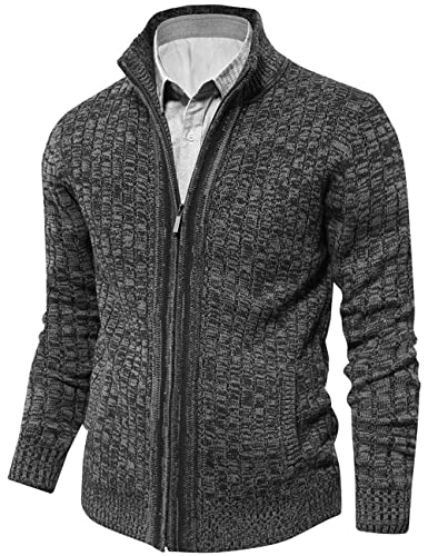 AOLI RAY Herren Strickjacke Stehkragen Cardigan mit Reißverschluß und Taschen Feinstrike Pullover Grau S von AOLI RAY