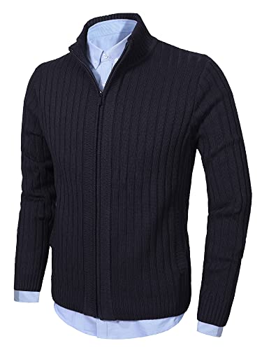 AOLI RAY Herren Strickjacke Stehkragen Cardigan mit Reißverschluß und Taschen Feinstrike Pullover Navy Blau XXL von AOLI RAY