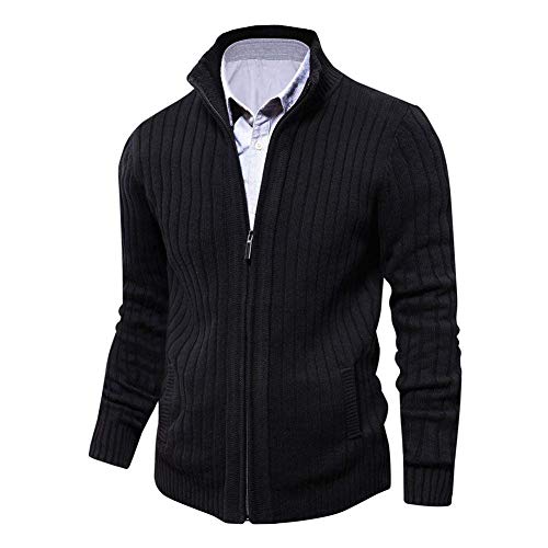 AOLI RAY Herren Strickjacke Stehkragen Cardigan mit Reißverschluß und Taschen Feinstrike Pullover Schwarz XXL von AOLI RAY