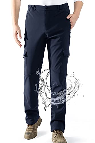 AOLI RAY Herren Wanderhose Wasserdicht Gefüttert Outdoorhose Skihose Trekkinghose Winddicht Warm Softshellhose mit 6 Taschen für viele Outdoor-Aktivitäten Dunkelblau L von AOLI RAY