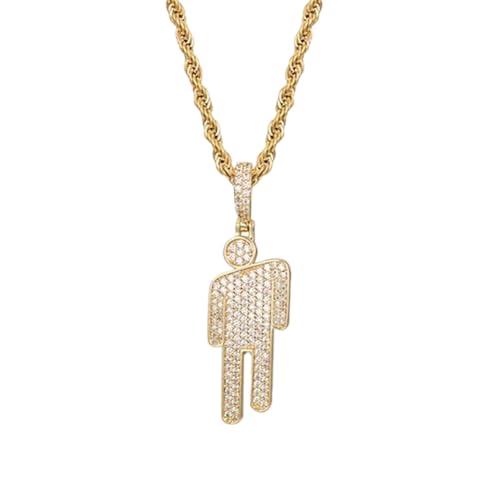 AOLIAY 1 Stück Damen & Herren Edelstahl Halskette,Fun Simulierter Diamant Anhänger,Silber Gold Accessoire Halskette,Hip-Hop-Souvenir,Straße Trend Coole Kette B von AOLIAY