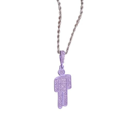 AOLIAY Damen & Herren Bunte Menschliche Diamanten Halskette aus Edelstahl,Lustige Mehrfarbige Simulierter Diamant Anhänger,Cubic Zirkonia Steinen Kette Zubehör,Mode Hip Hop Accessoires Schmuck(Lila) von AOLIAY