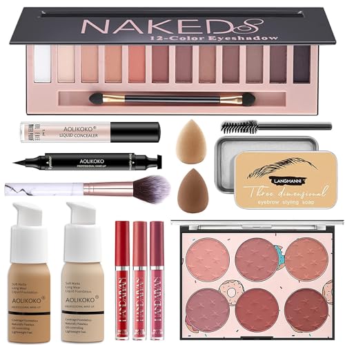 Professional Makeup Kit Set,All in One Makeup Kit for Women Full Kit, Includes 12 Colors Eyeshadow Palette, Liquid Foundation & Concealer,Liquid Lipstick,Face Blush,Makeup Brush, Makeup Sponge, Eyebrow Soap, Winged Eyeliner Stamp,Makeup Gift Set for Women, Girls & Teens Professional Makeup Kit Set,All in One Makeup Kit for Women Full Kit, Includes 12 Colors Eyeshadow Palette, Liquid Foundation & Concealer,Liquid Lipstick,Face Blush,Makeup Brush, Makeup Sponge, Eyebrow Soap, Winged Eyeliner Stamp,Makeup Gift Set for Women, Girls & Teens von AOLIKOKO
