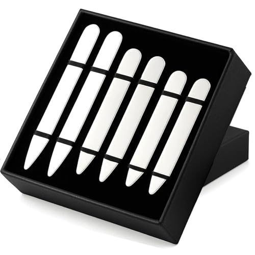 AOLVO Kragenstäbchen aus Edelstahl (keine Magnete im Lieferumfang enthalten), Kragenstäbchen aus Metall, für Herren, Vorteilspackung in Geschenkbox von AOLVO